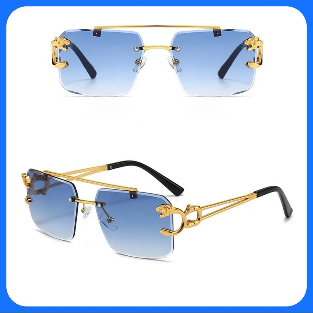 Private Label Blue Gradient Rimless Sunglasses with Gold Frames